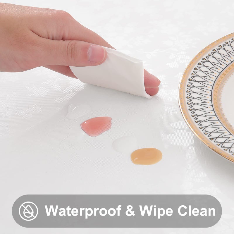 Smiry Round Table Cloth, Waterproof Heavy Duty Vinyl Tablecloths, Wipeable Washable Table Cover for Kitchen and Dining Room (White, 60" Round) - Image 3